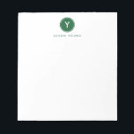 Circle Initial Monogram, Dark Green Personalized Notepad<br><div class="desc">This modern notepad features a circle and your initial monogram,  along with your name. Add your personalization using the template form. To change the font,  style,  color or layout,  select the option to "customize further".</div>