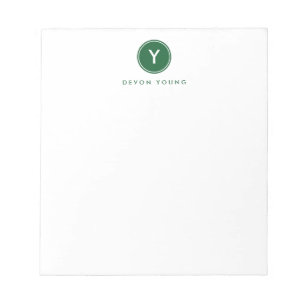 Circle Initial Monogram, Dark Green Personalized Notepad
