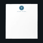 Circle Initial Monogram, Navy Blue Personalized Notepad<br><div class="desc">This modern notepad features a circle and your initial monogram,  along with your name. Add your personalization using the template form. To change the font,  style,  colour or layout,  select the option to "customize further".</div>