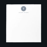 Circle Initial Monogram, Slate Blue Personalized Notepad<br><div class="desc">This modern notepad features a circle and your initial monogram,  along with your name. Add your personalization using the template form. To change the font,  style,  colour or layout,  select the option to "customize further".</div>