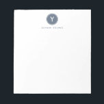 Circle Initial Monogram, Slate Blue Personalized Notepad<br><div class="desc">This modern notepad features a circle and your initial monogram,  along with your name. Add your personalization using the template form. To change the font,  style,  colour or layout,  select the option to "customize further".</div>