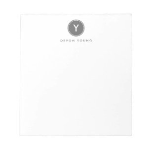 Circle Initial Monogram, Steel Grey Personalized Notepad