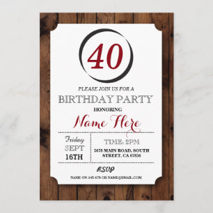 Circle Inverse 40 Wood Surprise Birthday Invite