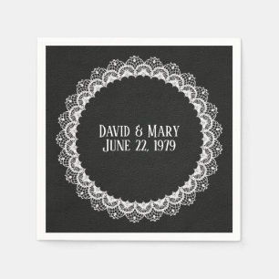 Circle Lace On Black Leather Napkin