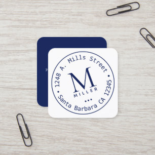 Circle Monogram dark-blue rounded border Square Business Card