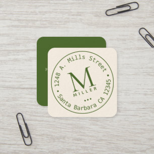Circle Monogram green rounded border Square Business Card