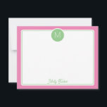 Circle Monogram Initial Preppy Pink Green Card<br><div class="desc">This girly design features a simple border with a circle at the top containing a monogram initial and space for a name/text on the bottom. Click the customize button if you would like to adjust the design elements and/or further modify the text! Variations of this design, additional colors, as well...</div>