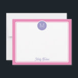 Circle Monogram Initial Preppy Pink Purple Card<br><div class="desc">This girly design features a simple border with a circle at the top containing a monogram initial and space for a name/text on the bottom. Click the customize button if you would like to adjust the design elements and/or further modify the text! Variations of this design, additional colors, as well...</div>