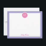 Circle Monogram Initial Preppy Pink Purple Card<br><div class="desc">This girly design features a simple border with a circle at the top containing a monogram initial and space for a name/text on the bottom. Click the customize button if you would like to adjust the design elements and/or further modify the text! Variations of this design, additional colors, as well...</div>