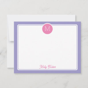 Circle Monogram Initial Preppy Pink Purple Card