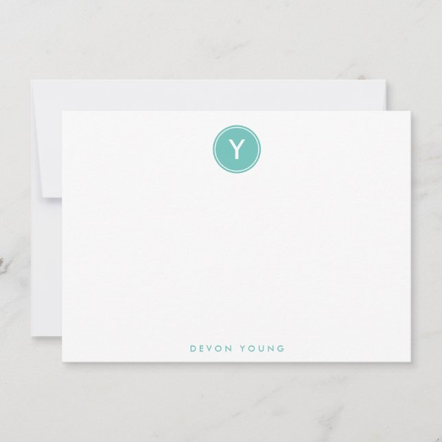 Circle Monogram Light Teal Personalized Flat Card (Front)