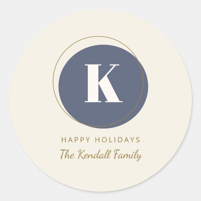 Circle Monogram Minimal Blue Design Personalized  Classic Round Sticker (Front)
