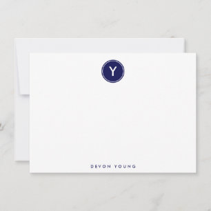 Circle Monogram Navy Blue Personalized Flat Card