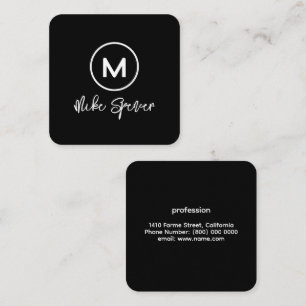 Circle Monogram on black square Calling Card