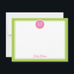 Circle Monogram Preppy Pink & Lime Green Card<br><div class="desc">This girly design features a simple border with a circle at the top containing a monogram initial and space for a name/text on the bottom. Click the customize button if you would like to adjust the design elements and/or further modify the text! Variations of this design, additional colours, as well...</div>