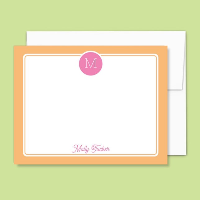 Circle Monogram Preppy Pink & Orange Sherbet Card (Creator Uploaded)