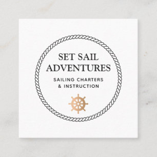 Circle Nautical Rope Gold Ship Wheel White Square Business Card