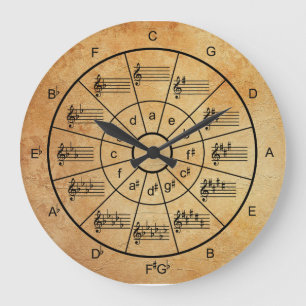Circle of fifths brown colour musicians large clock
