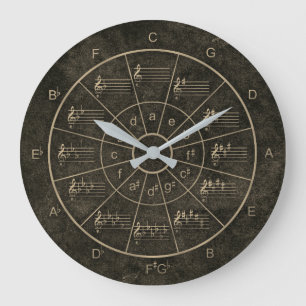 Circle of fifths elegant blac design for musicians large clock