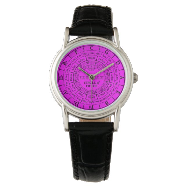 Circle of Fifths Magenta Vintage Leather Watch (Front)