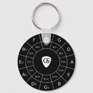 Circle Of Fifths - White Music Theory Graphic Keyc Keychain