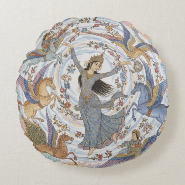 Circle of Flight and Bloom Round Pillow (Front)