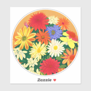 Circle of Flowers, Coloured Daisies and Asters