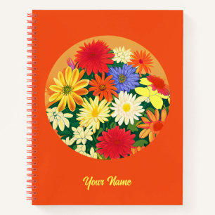 Circle of Flowers, Coloured Daisies and Asters Notebook