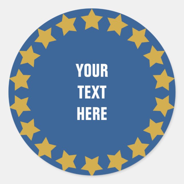 Circle of gold stars custom text & background classic round sticker (Front)