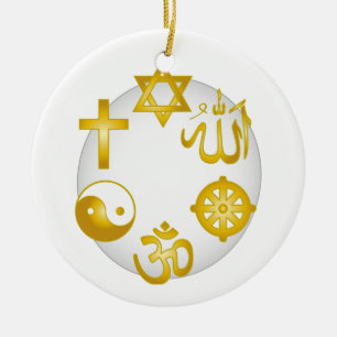 Circle of Golden Religious Symbols Ceramic Ornament