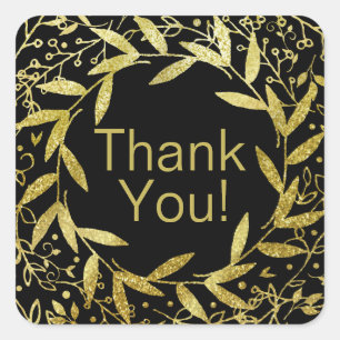 Circle of Leaves Wreath Gold Glitter black Square Sticker