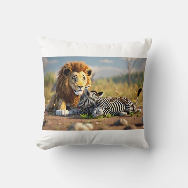 Circle of Life: Lion’s Feast in the Wild Throw Pillow (Front)