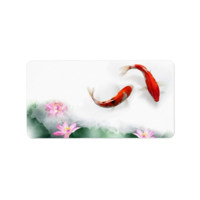 Circle of Life Oriental Zen Feng Shui Koi & Lotus Label (Front)