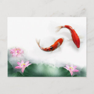 Circle of Life Oriental Zen Feng Shui Koi & Lotus Postcard