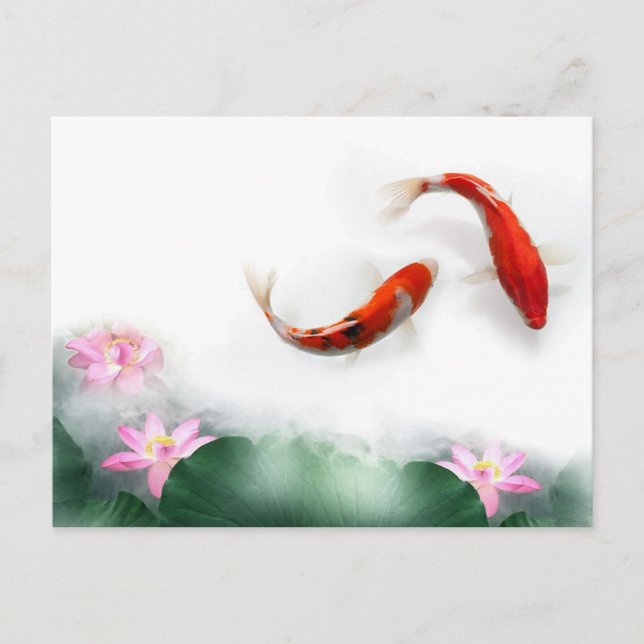 Circle of Life Oriental Zen Feng Shui Koi & Lotus Postcard (Front)