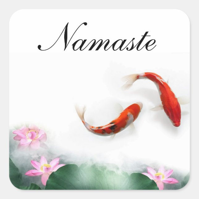 Circle of Life Oriental Zen Feng Shui Koi & Lotus Square Sticker (Front)
