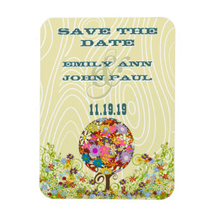 Circle of Love Flower Tree Woodgrain Save the Date Magnet