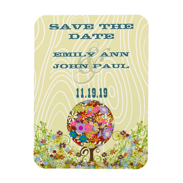 Circle of Love Flower Tree Woodgrain Save the Date Magnet (Vertical)