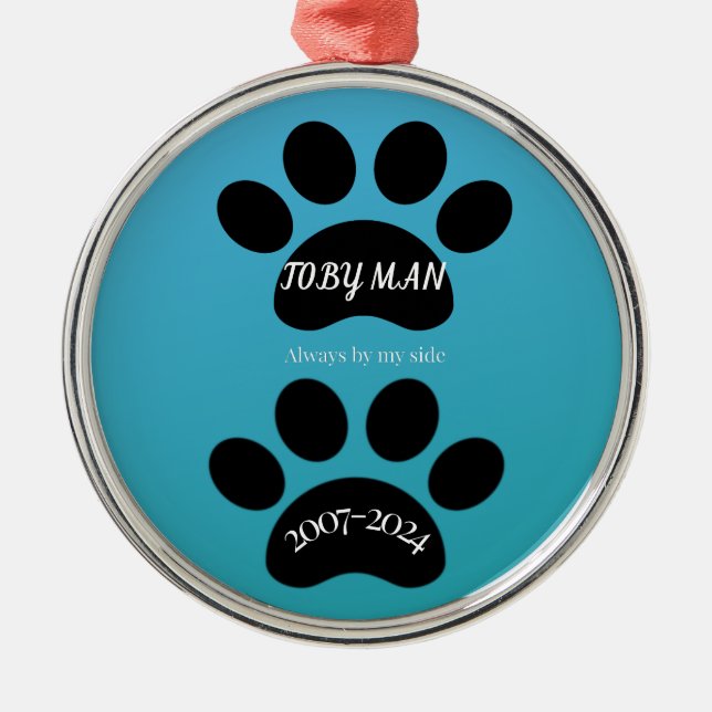 Circle of Love Teal Blue Paw Print  Metal Ornament (Front)