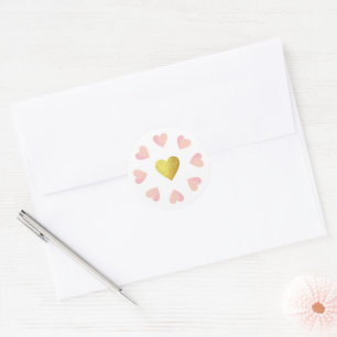 circle of pink hearts of love with a golden one  classic round sticker