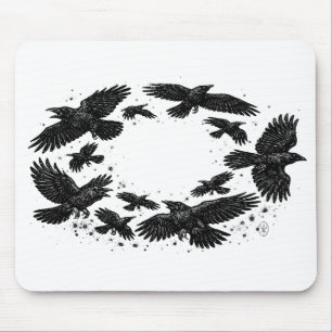 Circle of Ravens – Haunted Ink Illustration Mouse Pad