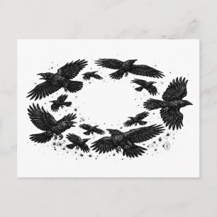 Circle of Ravens – Haunted Ink Illustration Postcard