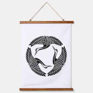 Circle of three cranes hanging tapestry