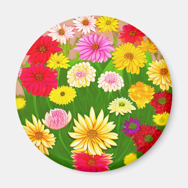 Circle of Wild Flowers, Red and Yellow   Magnet (Front)