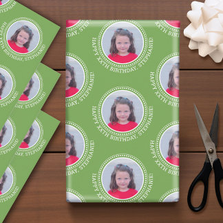 Circle One Photo Happy Birthday Greeting - Colours Wrapping Paper Sheet