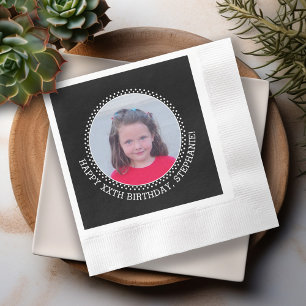 Circle One Photo with Birthday Greeting - Black Napkin