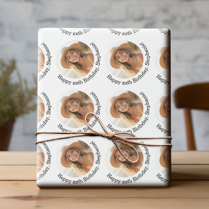 Circle One Photo with Birthday Greeting - White Wrapping Paper