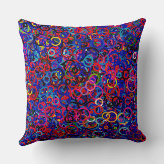 Circle Party- Blue Mixed Colors Dark Throw Pillow