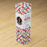 Circle pattern photo name 40th birthday wine box<br><div class="desc">Bright modern multi-coloured circular style wine box. Personalize with your recipients name,  two photos and birthday year. Currently reads happy 40th birthday Sammy Vintage year. Designed by Sarah Trett.</div>