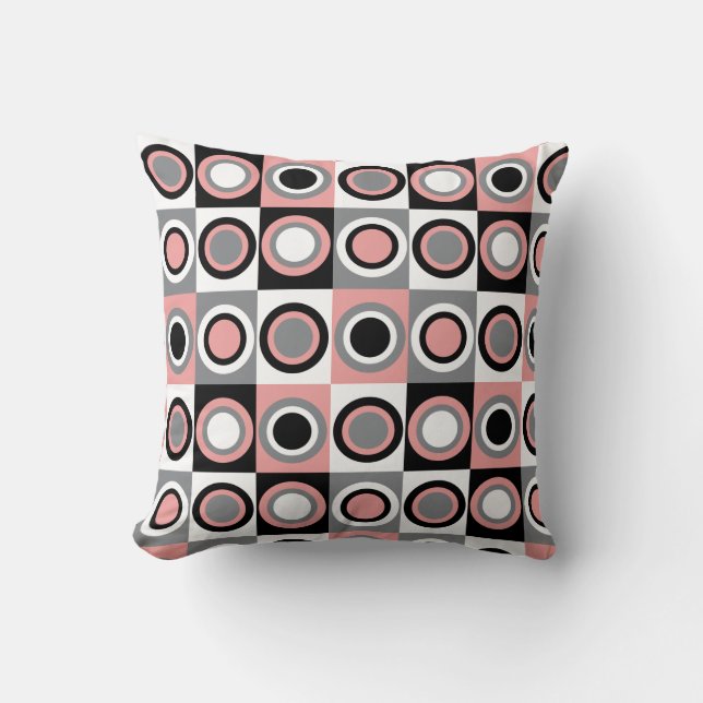 Circle Pattern Pink Grey White Black Pretty Throw Pillow (Front)